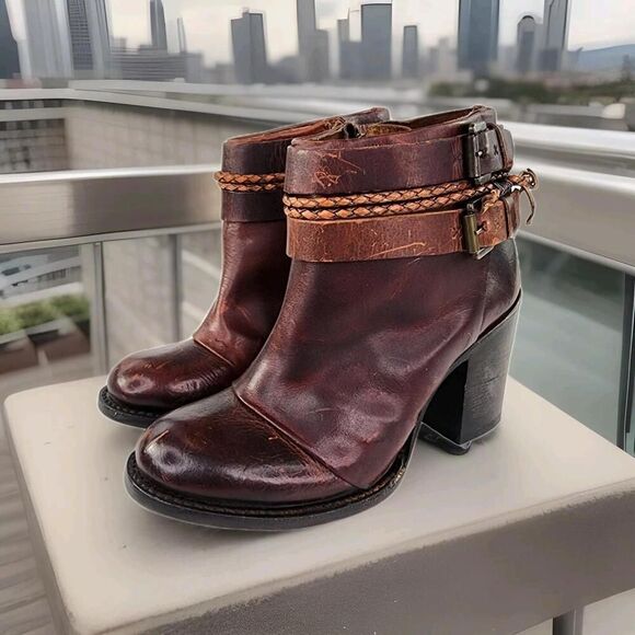 Freebird Dark Brown Ankle Boots with Braided Detail - Picture 1 of 12